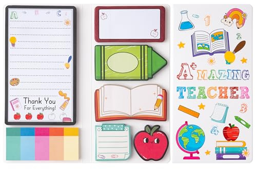 E1mity Lehrer Anerkennungsgeschenk Haftnotizen-Set - 550 Blätter Amazing Teacher Aufkleber Büroklammern, Neuartige Cartoon Book Pen Apfel Form Notizblöcke Schreiben für Kinder Home Office School (A+)