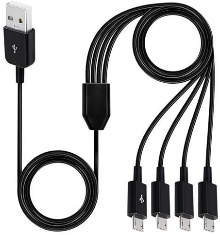 UIHRLM Micro USB Cable, 4 In 1 Micro USB Charger Cable, 1.5m 2.0 A Male to 4 Splitter Cables Compatible With Samsung Galaxy S7/S5/J5/J3/J7, Huawei Y7 Y6, ZTE for Charging/Data Syncing