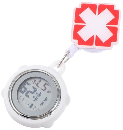 Digitale Pflegeuhr mit Kalender und Alarmfunktion für Arzt und Pflege | Silikon und Metall, Clip Armband Ausführung, Kompakte Einziehfunktion, Uhr mit Etikett