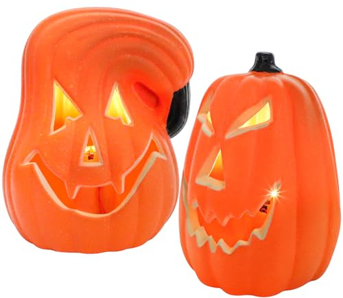Calabaza con Luces LED, Calabaza Halloween con Luz, Farol Decorativo de Calabazas, Calabazas de Halloween Decoración, Como Decoración de Exterior Espeluznante, para Hallowee, Carnaval, Fiesta Temática