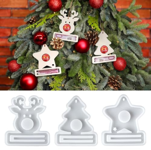 Silikonform Gießformen Weihnachten, 3 Schokoladenhalter-Anhänger | Gipsformen zum Gießen mit Rentier-, Tannenbaum- und Sternmotiv – für Süßigkeiten, Baumschmuck und kleine Geschenke