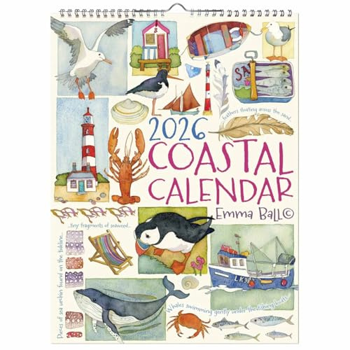Emma Ball Coastal Kalender 2026 UK - A3 Wandplaner 2026-2027 - Monatsplaner Büroprodukt - Familienkalender für Zuhause Küche oder Büro - Organizer mit Notizen & schönen Küsten-Kunstwerken