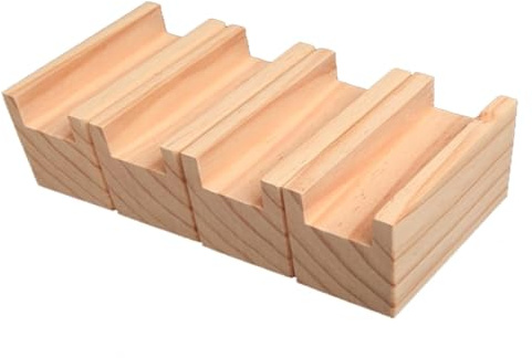 Confezione da 4 rialzi per mobili in legno per letto e divano, robusti elevatori da tavolo con scanalatura, aumentano l'altezza di 3-10 cm, ideali per uso domestico e ufficio.