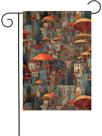 WHJDPP Drapeau de jardin blanc sec rouge avec motif champignon - 30,5 x 45,7 cm - Pour décoration de cour - Largeur de poteau de 3 cm (drapeau uniquement, mât non inclus)