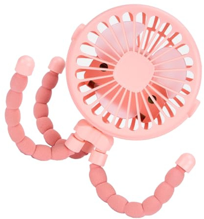 FTVOGUE Tragbarer Mini-Kinderwagenventilator mit USB-Aufladung, Geräuschloser 3-Gang-Betrieb für Kinderwagenreisen Im Freien (PINK)