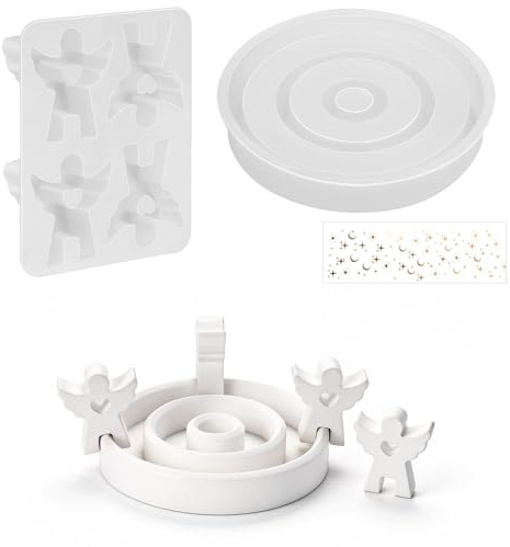 Set 5 stampi angelo in silicone da colata, Pasqua 3D angelo per candele con cuore, stampi da colata per gesso, ideali per il DIY e le creazioni manuali