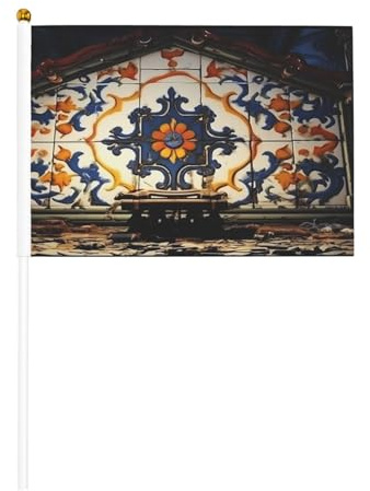 Mini bandiere barocche di interior design su bastone – 14 x 20,8 cm piccole bandiere USA per esterni, decorazioni 4 luglio, decorazione patriottica, asta per bandiera portatile, bandiere palmari, sei
