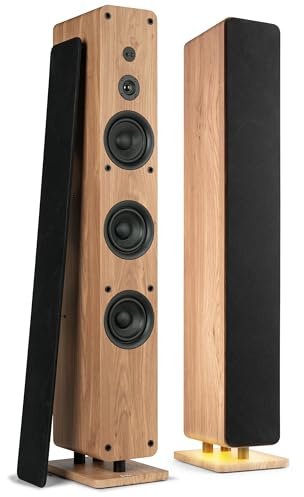Audizio ARCO Pack 2 Enceintes Actives Hi-FI 320W Chêne Clair, Tour de Son BT Stéréo, Colonne Amplifiée DSP pour Salon, TV et Home Cinéma