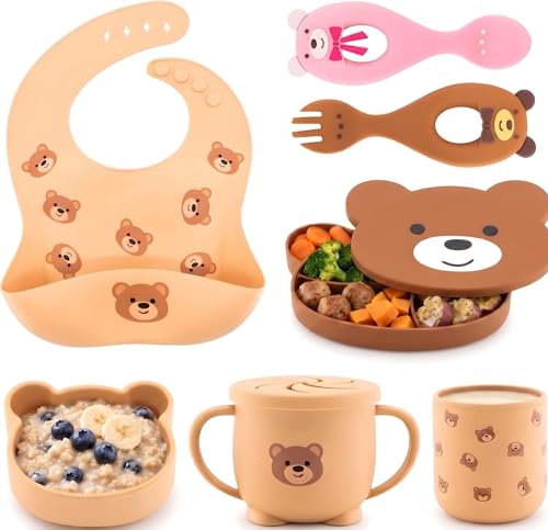 Vajilla Bebe Silicona, Cubiertos Bebe, Plato Bebe Ventosa, BLW, Vajilla Infantil, Juegos de Vajilla Bebe, Plato Bebe Antideslizante, Regalos Bebe Recien nacido, alimentacion complementaria bebe