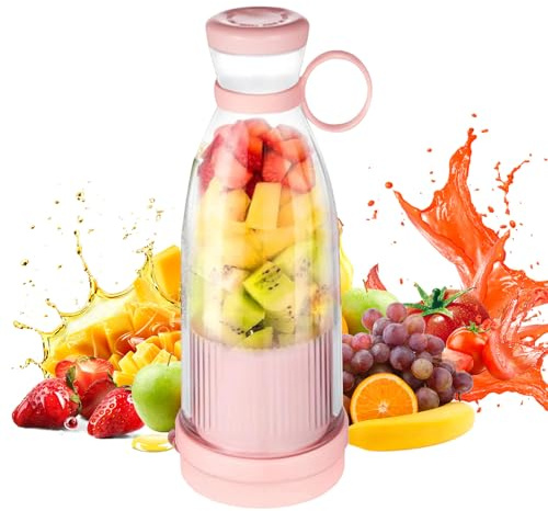 Licuadora portátil, batidora portátil, licuadora de frutas sin cables, mini exprimidor eléctrico de 420ml, mini licuadora para smoothies, limpieza automática, licuadora para smoothies, jugos y batidos