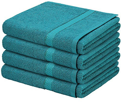 Juego de toallas Evelyn Living de 100% algodón egipcio puro, de 500 g/m2, 4 unidades, algodón egípcio, Turquesa, Large