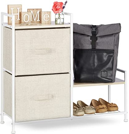 Relaxdays Regalsystem, 2 Stoff-Schubladen, universale Schubladenbox, Metall und Holz, HxBxT: 76 x 84 x 29 cm, beige, Design G