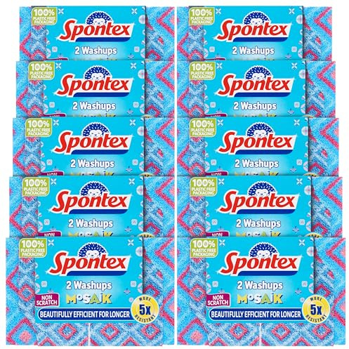 Spontex 2 estropajos de esponja Mosaik antiarañazos, 10 paquetes (20 estropajos de esponja)