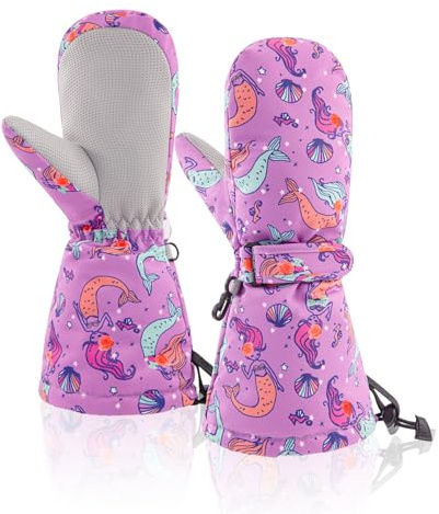 BAVST Winter Kids Waterproof Gloves for Boys Girls Snow Ski Toddler Baby Mittens Outdoor for Infant Teens 1-5T (Mermaid, L(4-5T))