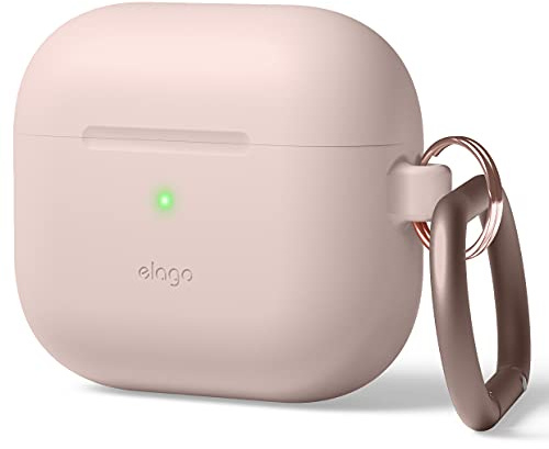elago Silicone Case with Carabiner Compatible with AirPods 3 - Premium Silicone, Wireless Charging Available, Shockproof Protection (Sandy Pink)
