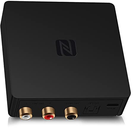 BluDento B1 Bluetooth Stereo Receiver, HD True Hi-Fi V5.1 Audio Receiver, TI DAC für analogen Stereo RCA Ausgang mit großer Reichweite, digitaler koaxialer und optischer Ausgang mit NFC Pairing