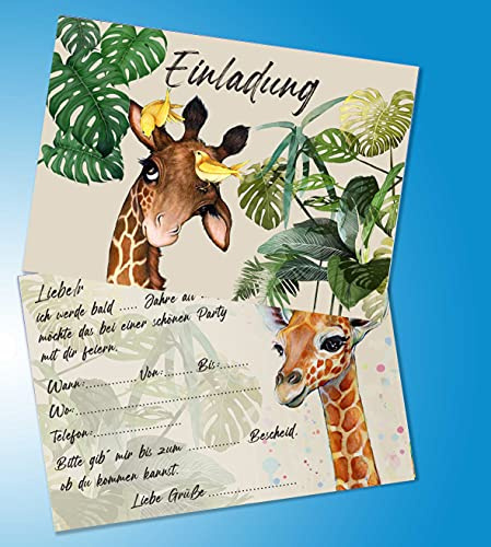 ich Einladungskarten 10er Set + 10 Umschläge Kindergeburtstag kompatibel mit Dschungel Giraffe, Format DIN A6 (Postkarte 148 x 105 mm), 0002