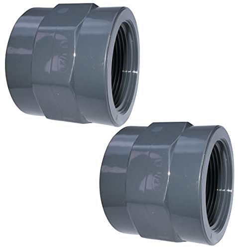 AERZETIX - C52004 - Satz von 2 Gewindemuffe 1 1/2''x1 1/2'' - aus kunststoff weiblich-weiblich zum einschrauben - gerader druckanschluss für schläuche 16 bar