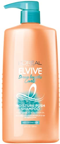 L'Oreal Paris Elvive Dream Lengths Curls Moisture Push Shampoo, Paraben-Free with Hyaluronic Acid and Castor Oil. Best for wavy hair to curly hair, 28 fl oz