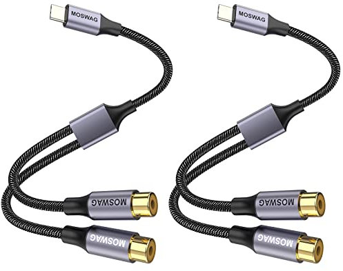 MOSWAG USB C Male Stecker zu Dual RCA Women Stecker Stereo Audio Cable, Connessione USB C compatible para ordenador, portátil, celular, Connessione RCA compatible para altavoces, controlador DJ, DVD