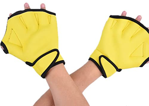 EXCEREY Guanti da allenamento per nuoto, fitness, acquatici, fitness, allenamento, adatti per uomini, donne, bambini, immersioni subacquee, snorkeling, pesca subacquea, surf (giallo, taglia M)