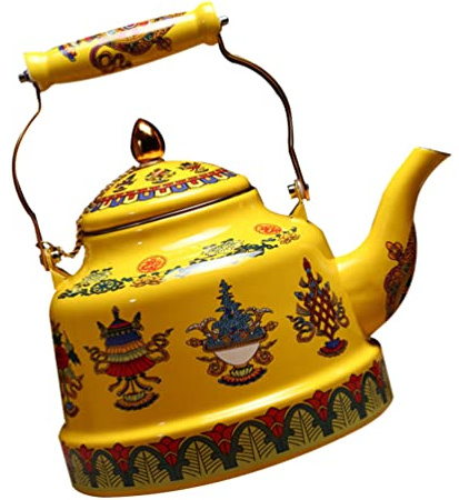 Théière Domestique en Émail et Céramique, 1 Pièce, Style Ethnique | Cuisine et Bureau, Remplissage Direct de L’eau, Prise Sûre et Hygiénique, Aspect Antique Artistique