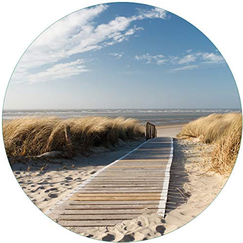 Wallario Glasbild rund Auf dem Holzweg zum Strand - Rund, 50 cm Durchmesser Wandbild Glas in Premium-Qualität: Brillante Farben, freischwebende Optik