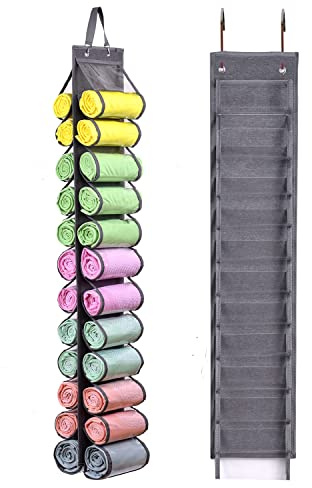 Storage Hanger Organizer with 24 Compartments for Leggings, Jeans, Shirts - Foldable, Portable Grey Wardrobe for Roll Clothes