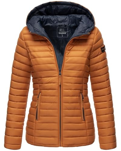 MARIKOO B857 Veste matelassée de transition à capuche pour femmes, pour printemps, Cannelle, S