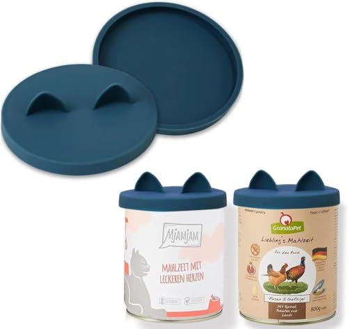 OHMO Large Silicone Can Lids for Cat&Dog Food Tins, 10cm, 2Pack, Dark Blue | 800g/1200g Compatibility, BPA-Free Flexible Covers, Leftover Storage, Reusable Seal, Easy-Wash Design