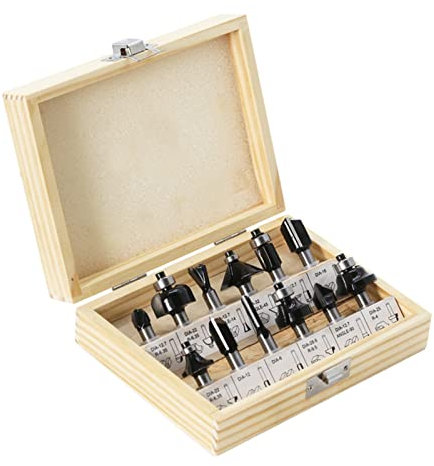 LRJSKWZC Router Bits 12 Piece Milling Cutter Set 8mm Shank Carbide CNC Router Bit Wood Knife Carving Trim Cutting Slotting for Woodworking Tools (Cutting Edge Length : 8mm Have Box)