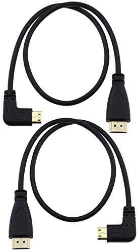 ECSiNG 2PCS Mini HDMI to HDMI Cable 50cm Mini HDMI Male 90 Degree Left and Right to HDMI Male Cable for Camera Video Card Laptop Tablet HDTV Monitor Projector