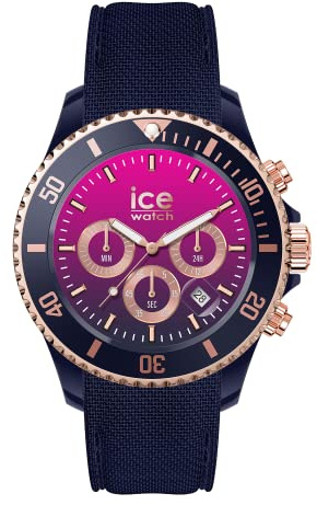 ICE-WATCH - Ice Chrono Dark Blue Pink - Blaue Damenuhr mit Silikonarmband - Chrono - 021642 (Medium)