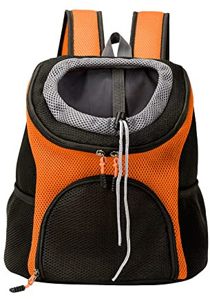 Galatée Haustiertrage-Rucksack, Hunderucksack Vorne Mit Sicherheitsgurt Für Reisen, Wandern, Radfahren, Outdoor, Verstellbare, Atmungsaktive Tasche Mit Kopf Nach Vorne Für Kätzchenwelpen(M, Orange)