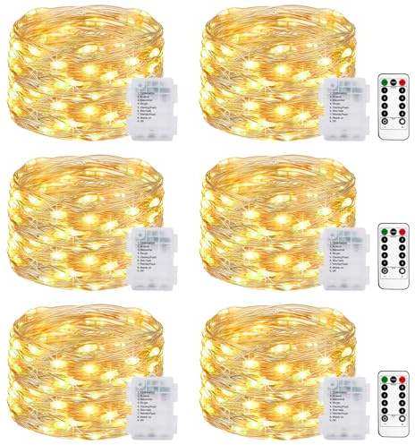 litogo Fairy Lights Battery Operated with Remote Timer, Waterproof & 8 Modes String Lights, 5M 50 LED 6 Packs Micro Twinkle Lighting for Indoor Outdoor Bedroom Christmas Wedding Decor(Warm White)