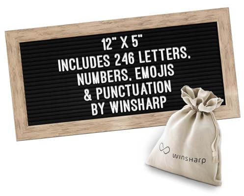 Small Letter Board | 12x5 Mini Black Felt Classy Wooden Frame with White Letters | Premium Changeable Sign Boards for Home Decor Motivational Quotes Baby Announcement Price List Message Letterboard
