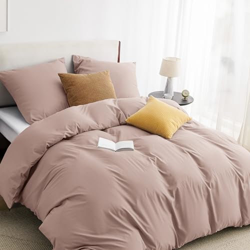 BEDSURE Ropa de cama de 220 x 240 cm, 3 piezas, color rosa, 1 funda nórdica de 240 x 220 cm, 2 fundas de almohada de 80 x 80 cm, certificado Öko-Tex Adobe rosa de microfibra de poliéster con