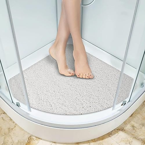 AMOMYDOG Alfombrilla para Ducha, Alfombra Ducha Esquina Antideslizante de Lufa Suave, Antimoho Antibacteriano PVC Alfombra Baño, Drenaje Rápido Esterilla Tapete Ducha 60 x 60cm (Blanco)
