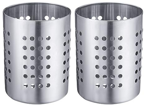 Westmark 2 Besteckkörbe/Küchenutensilienhalter, rund, Durchmesser: je 10 cm, Höhe: je 13 cm, Rostfreier Edelstahl, Silber, 690122E3