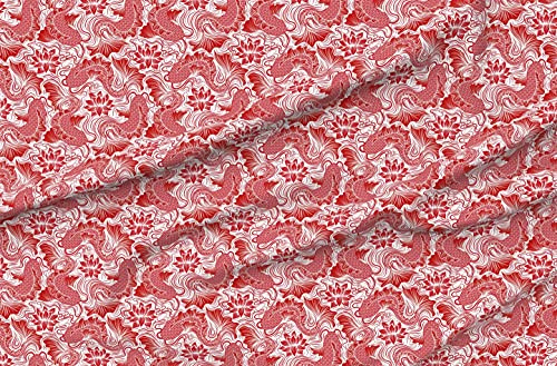 Spoonflower Fabric - Fish Koi Water Pond Lotus Carp Asian Red Japanese Printed on Polartec(R) Fleece Fabric by The Yard - Sewing Blankets Loungewear and No-Sew Projects