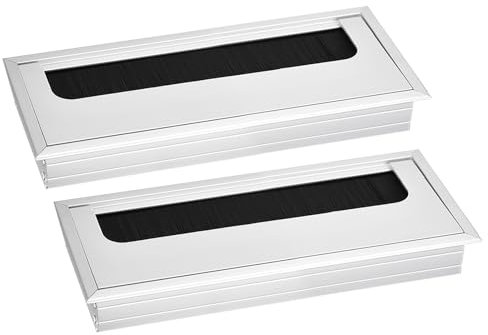 QUARKZMAN 2 Pz Copertura per Foro Cavi 150mm x 70mm in Lega di Alluminio Rettangolare per Scrivania, Passacavi per Cavi Elettrici Organizzare Cavi e Fili, Tonalità Argento