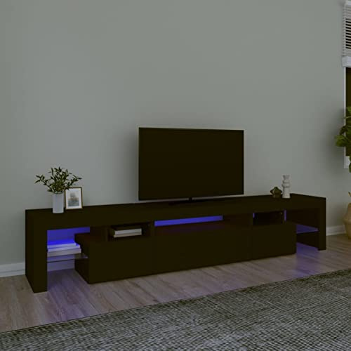 NITCA Mobile Porta TV con Luci LED, Mobile Televisore Moderno, Mobiletto TV, Mobile TV Soggiorno in Legno #1, Nero 215x36.5x40 cm