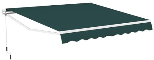 COSTWAY 3 x 2.5m/3 x 3.6m Retractable Manual Awning, Anti-UV and Waterproof Garden Patio Canopy with Hand Crank, Aluminum Sun Shade Shelter for Balcony Yard(3m x 3.6m, Green)