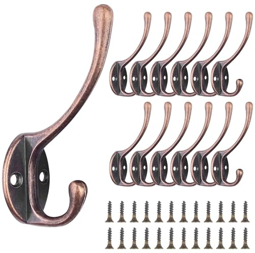Newaner 12 Stück Kleiderhaken, Vintage Metall Wandhaken mit 24 Schwan Cllo Schrauben Bademantelhaken Wandhaken für Badezimmer Schlafzimmer Tür (Rotbronze)