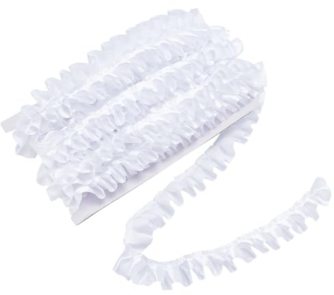 MAYJOYDIY Nastro di raso plissettato in pizzo, stile vintage, per tende, cucito, artigianato, abiti da sposa, decorazioni fai da te, 20 m, 2,5 cm, colore bianco