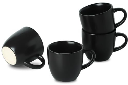 HASENSE Ceramic 3 OZ Espresso Cups, Porcelain Espresso Demitasse Cups Set of 4 for Double shot, Lungo and Ristretto, Tiny Italian Expresso Shot Coffee Mugs for Home and Office, Black