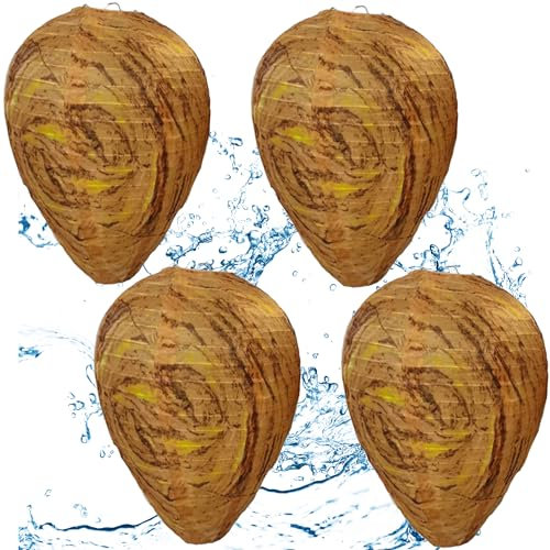 4PCS Fake Wasp Nest Decoy, Hanging Fake Wasp Nest Wasp Repellent Wasp Traps Outdoor Waterproof Material for Outdoor Patio, Garden, Porch, Deck, and More, Faux Wasp Nest (Yellow)