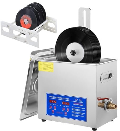40KHZ ultraljudsrengöring för vinylskivor, 180W 6,5L rengöringsmedel för rostfritt stål med mekanisk värmare och timer - Tank i rostfritt stål för ring, glasögon, klockor