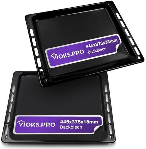 Viоks.pro Set 2x Backblech Tief Emailliert 45x37 cm / 445 x 375 mm Ersatz für Whirlpool Bauknecht 481241838128 & 481010539879 Tiefes Backblech Fettpfanne Backofen - Ofen Backblech Set & Baking Tray