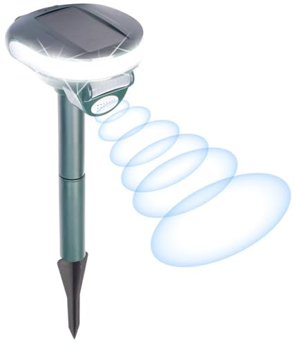 Exbuster Solar Tierschreck Flash: Ultraschall-Solar-Tierschreck mit Bewegungssensor und LED-Licht (Ultraschall-Rodents, LED-Blitzlicht mit Bewegungsmelder, Taubenabwehr)